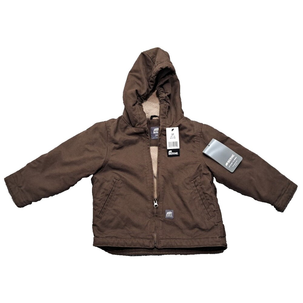 BERNE Coat Boys Sz 3T Toddler Duck Canvas Quilted Zip Work Chore Jacket Hooded